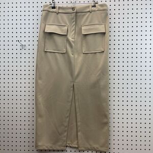 Kirundo Women Pencil Skirt High Waisted Cargo Midi Front Slit Office Wear M